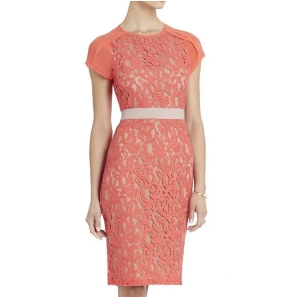 knee length dresses for ladies Lace Bodice Chiffon Rufle Gown – BCBGMAXAZRIA main image 0